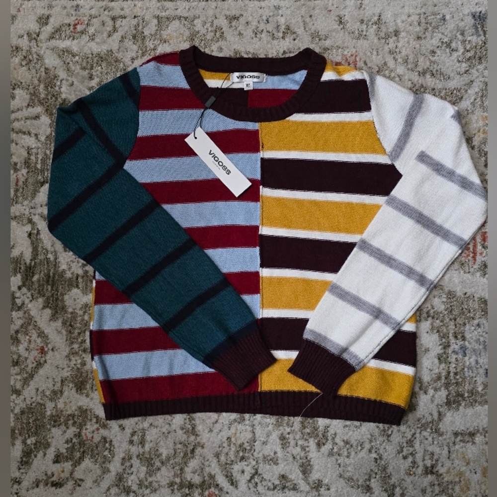 Vigoss Women Vibrant Colorblock Striped Crewneck Pullover Sweater NWT XL
